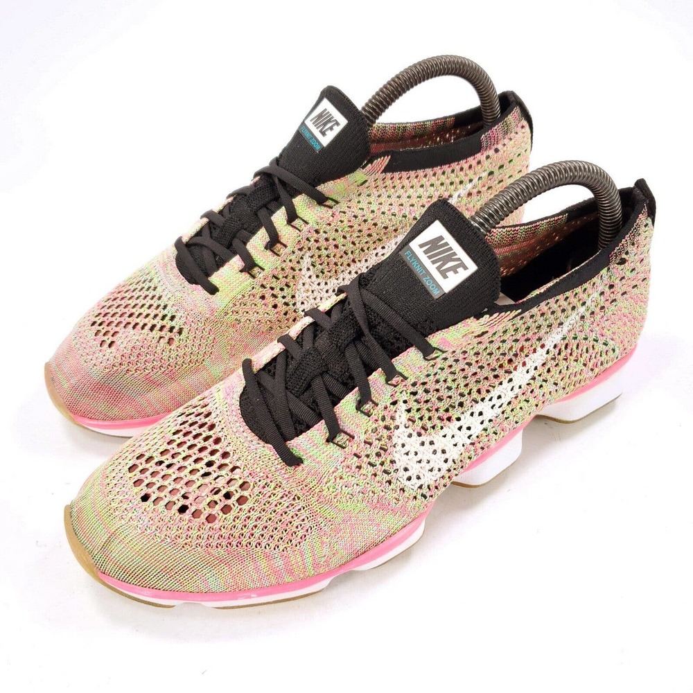 Nike Flyknit Zoom Athletic Running Shoe Womens Size 8.5 698616-301 Pink White